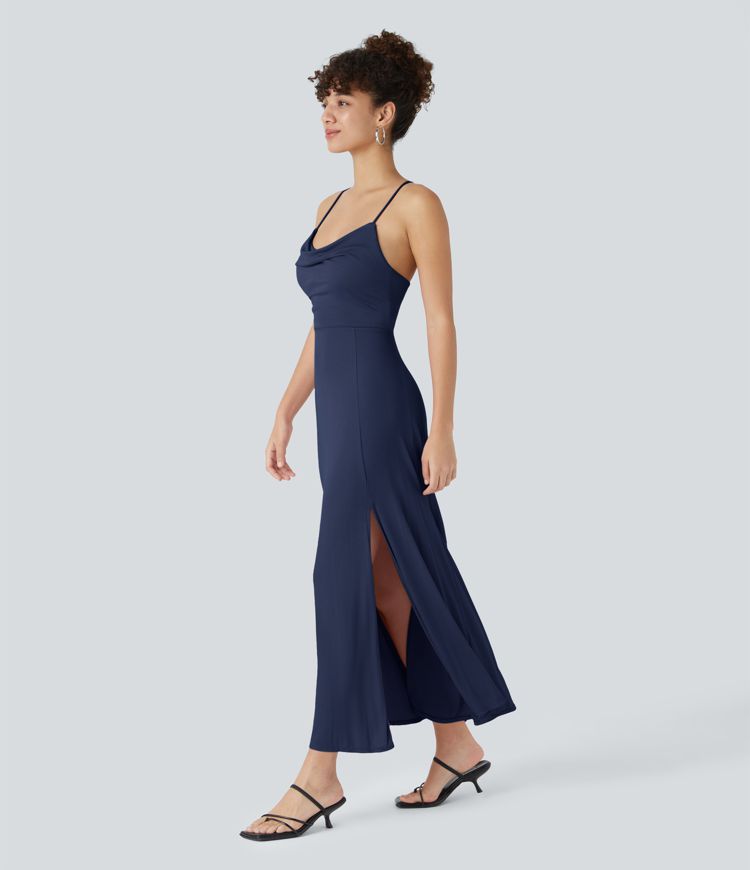 VIOLETTA - Vestido midi de canalé con cuello vuelto y cordones
