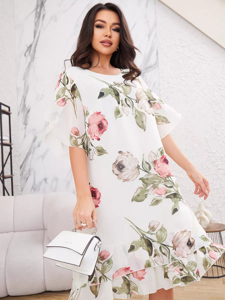 Judith | Elegante vestido de gasa con estampado floral