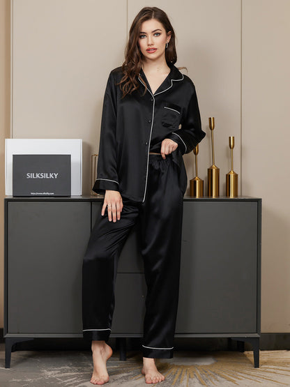 Conjunto de pijama clásico largo para mujer 100 % seda de morera