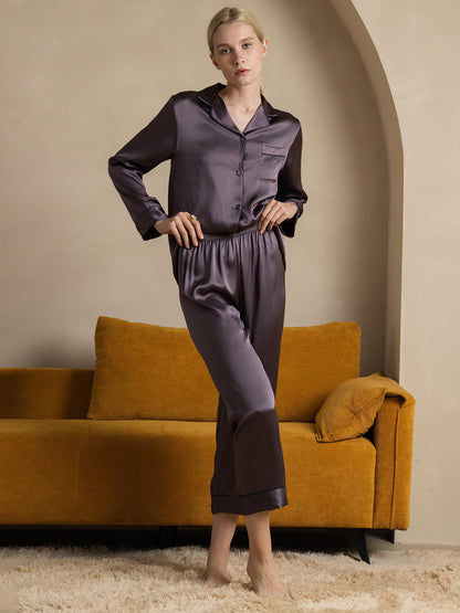 Conjunto de pijama clásico largo para mujer 100 % seda de morera