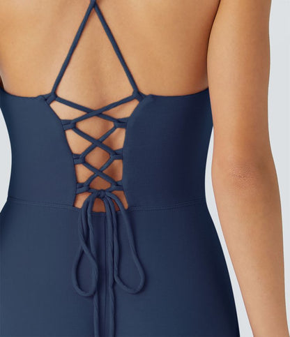 VIOLETTA - Vestido midi de canalé con cuello vuelto y cordones