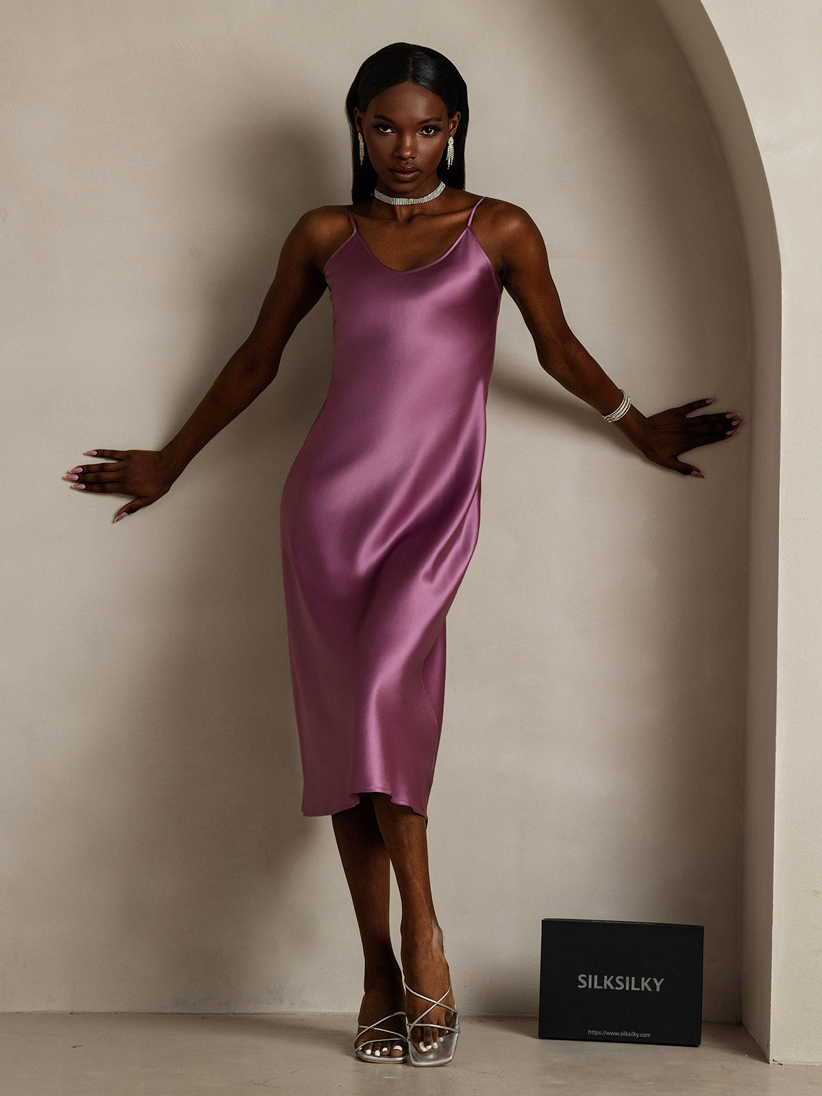 Camisón/vestido largo de seda con tirantes finos
