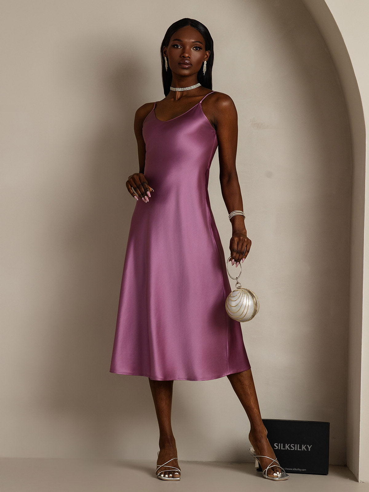 Camisón/vestido largo de seda con tirantes finos