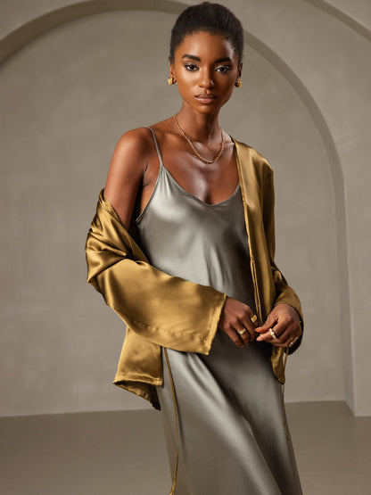 Camisón/vestido largo de seda con tirantes finos