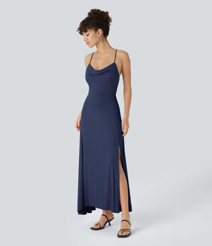 VIOLETTA - Vestido midi de canalé con cuello vuelto y cordones