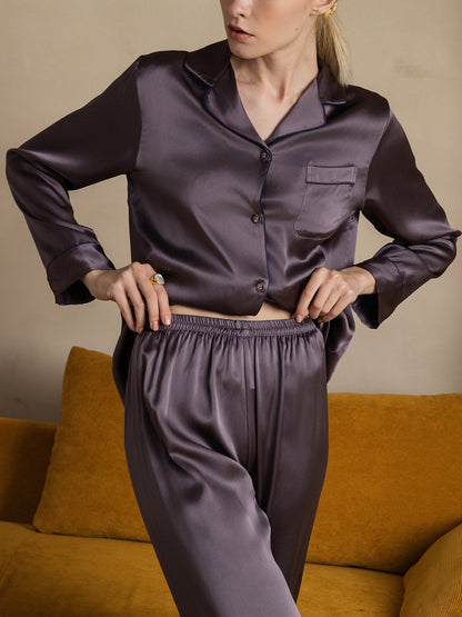Conjunto de pijama clásico largo para mujer 100 % seda de morera