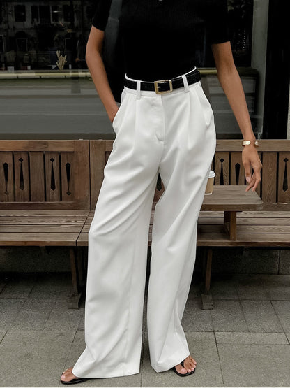 Pantalones anchos lisos sin cinturón