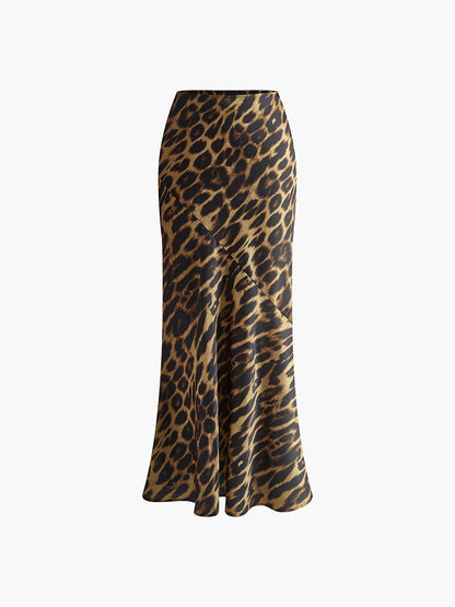 Falda larga ajustada con estampado de leopardo