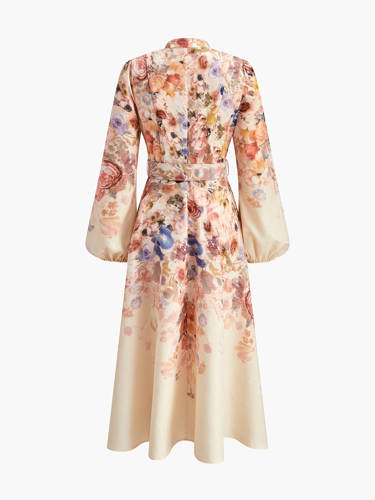 Vestido floral con mangas globo y cinturón