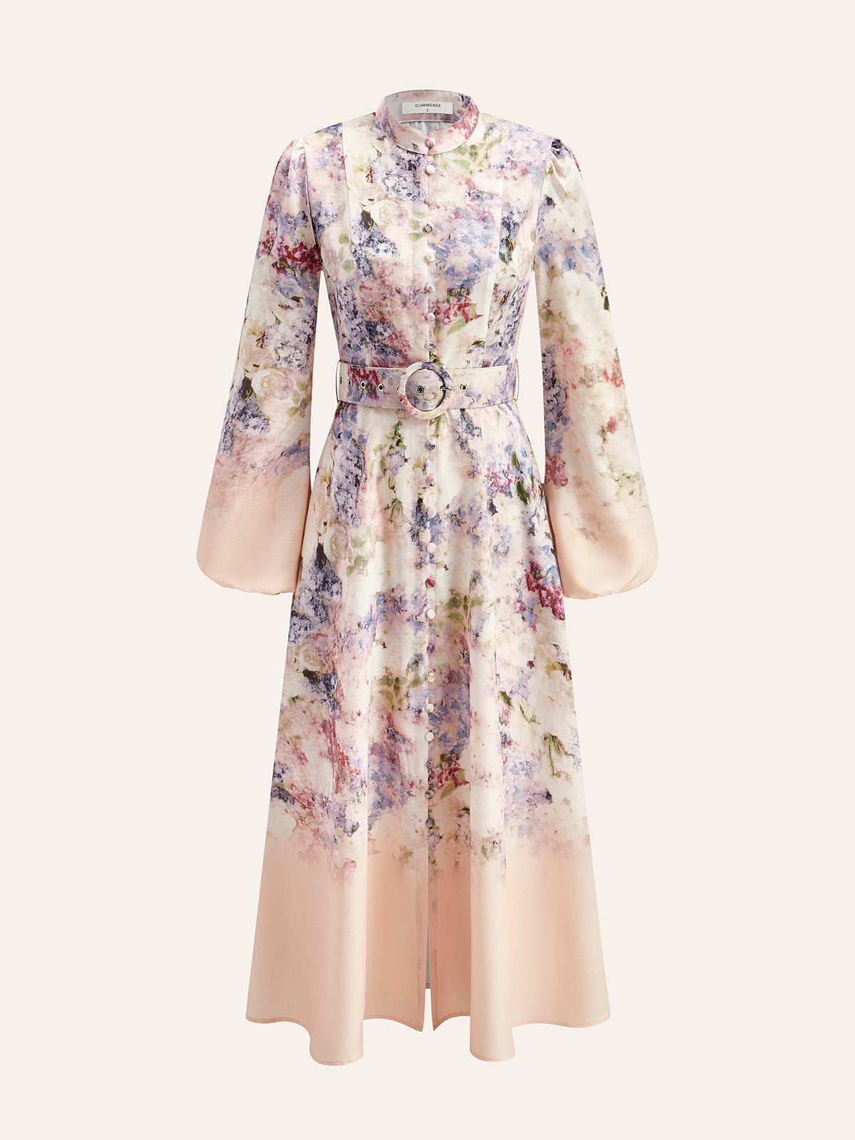 Vestido floral con mangas globo y cinturón