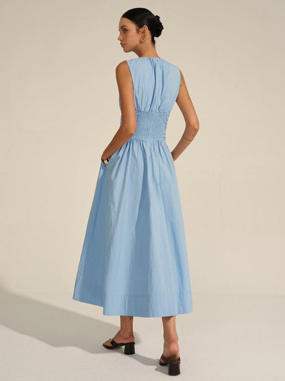 Vestido largo con cintura fruncida