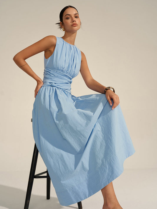 Vestido largo con cintura fruncida
