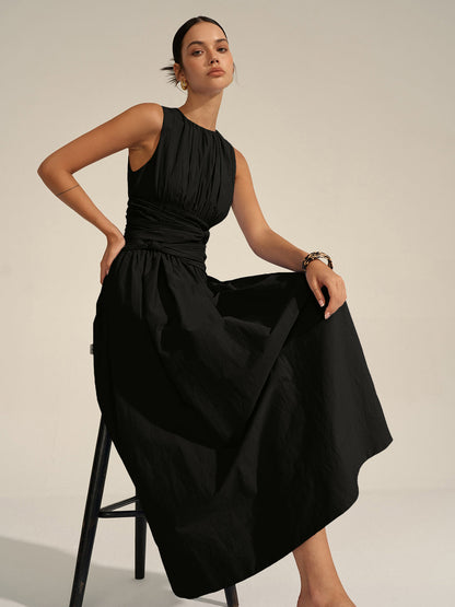 Vestido largo con cintura fruncida