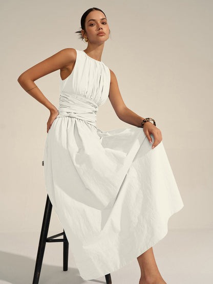 Vestido largo con cintura fruncida