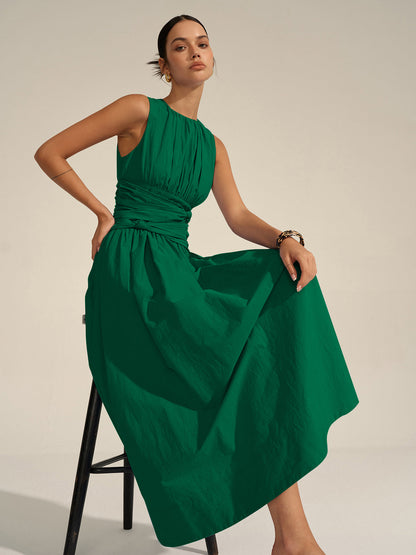 Vestido largo con cintura fruncida