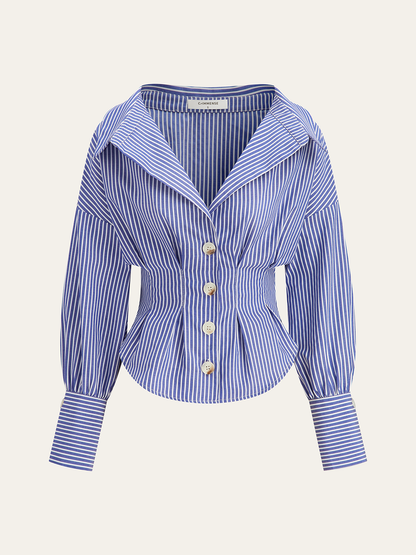 Camisa de cuello a rayas con diseño que ajusta la cintura