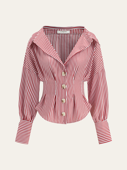 Camisa de cuello a rayas con diseño que ajusta la cintura