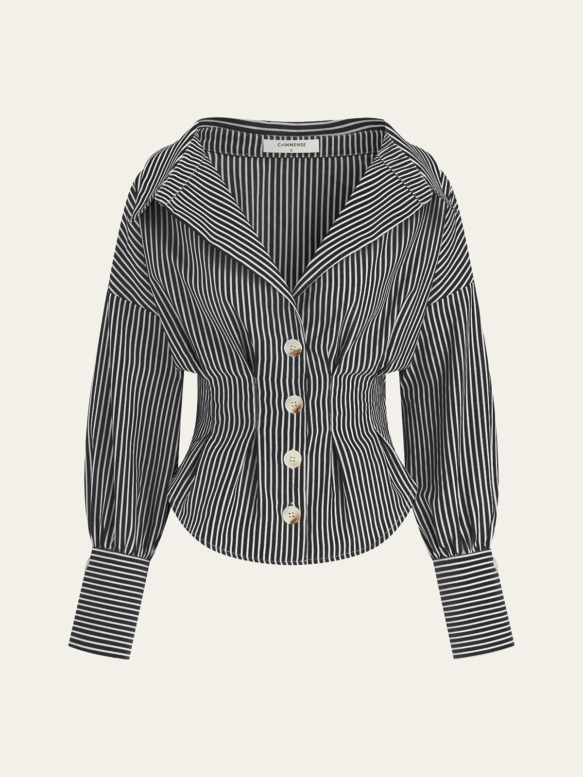 Camisa de cuello a rayas con diseño que ajusta la cintura