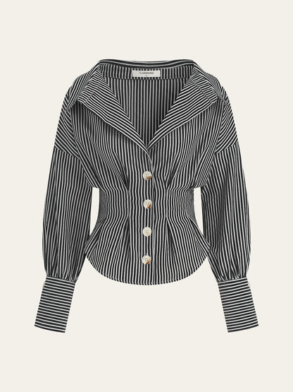 Camisa de cuello a rayas con diseño que ajusta la cintura