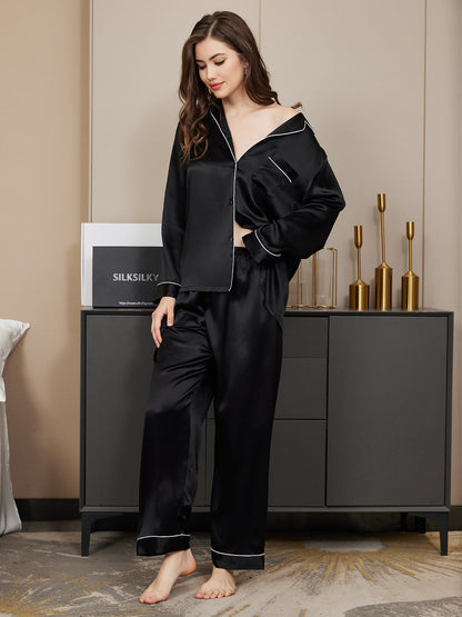 Conjunto de pijama clásico largo para mujer 100 % seda de morera