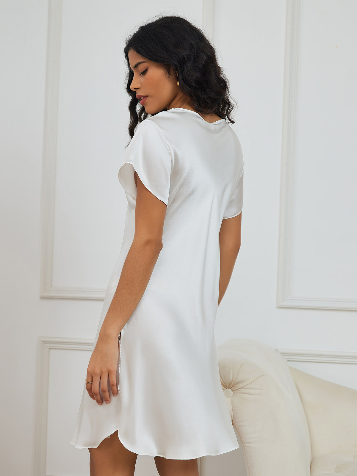 Camisón sexy con abertura lateral de seda pura