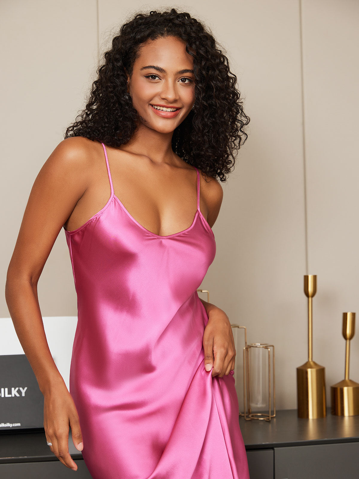 Camisón/vestido largo de seda con tirantes finos