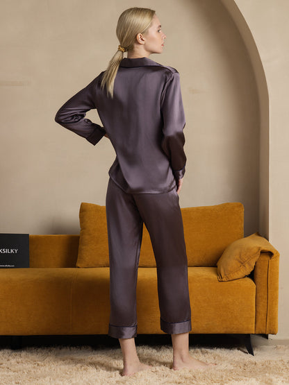 Conjunto de pijama clásico largo para mujer 100 % seda de morera