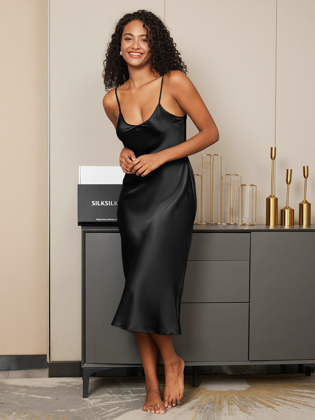 Camisón/vestido largo de seda con tirantes finos