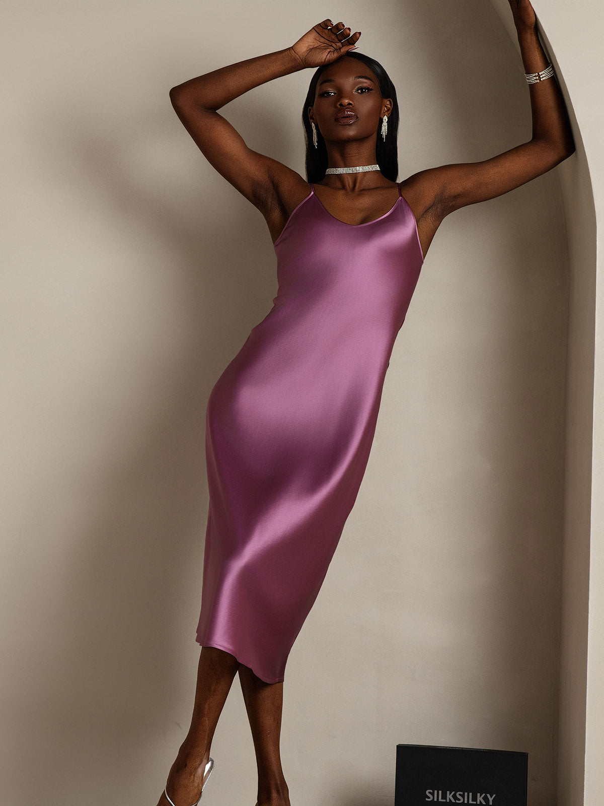Camisón/vestido largo de seda con tirantes finos
