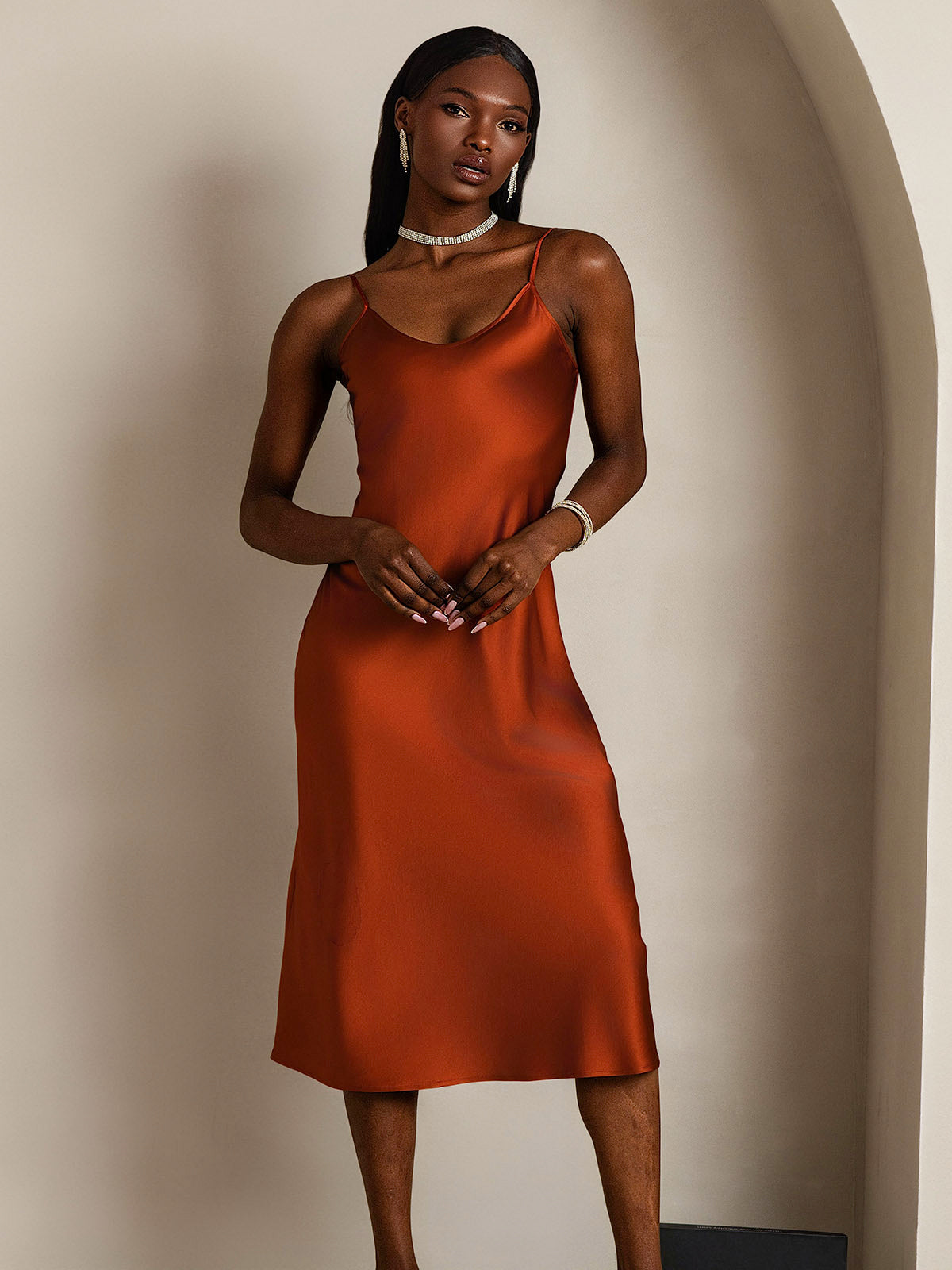 Camisón/vestido largo de seda con tirantes finos