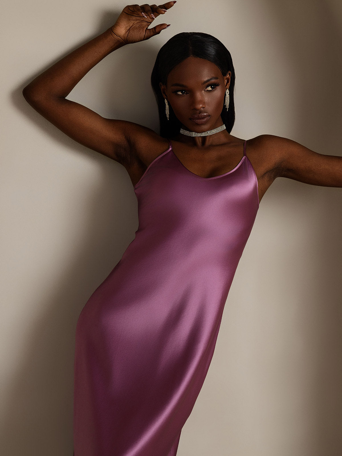 Camisón/vestido largo de seda con tirantes finos