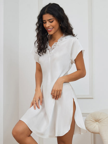 Camisón sexy con abertura lateral de seda pura