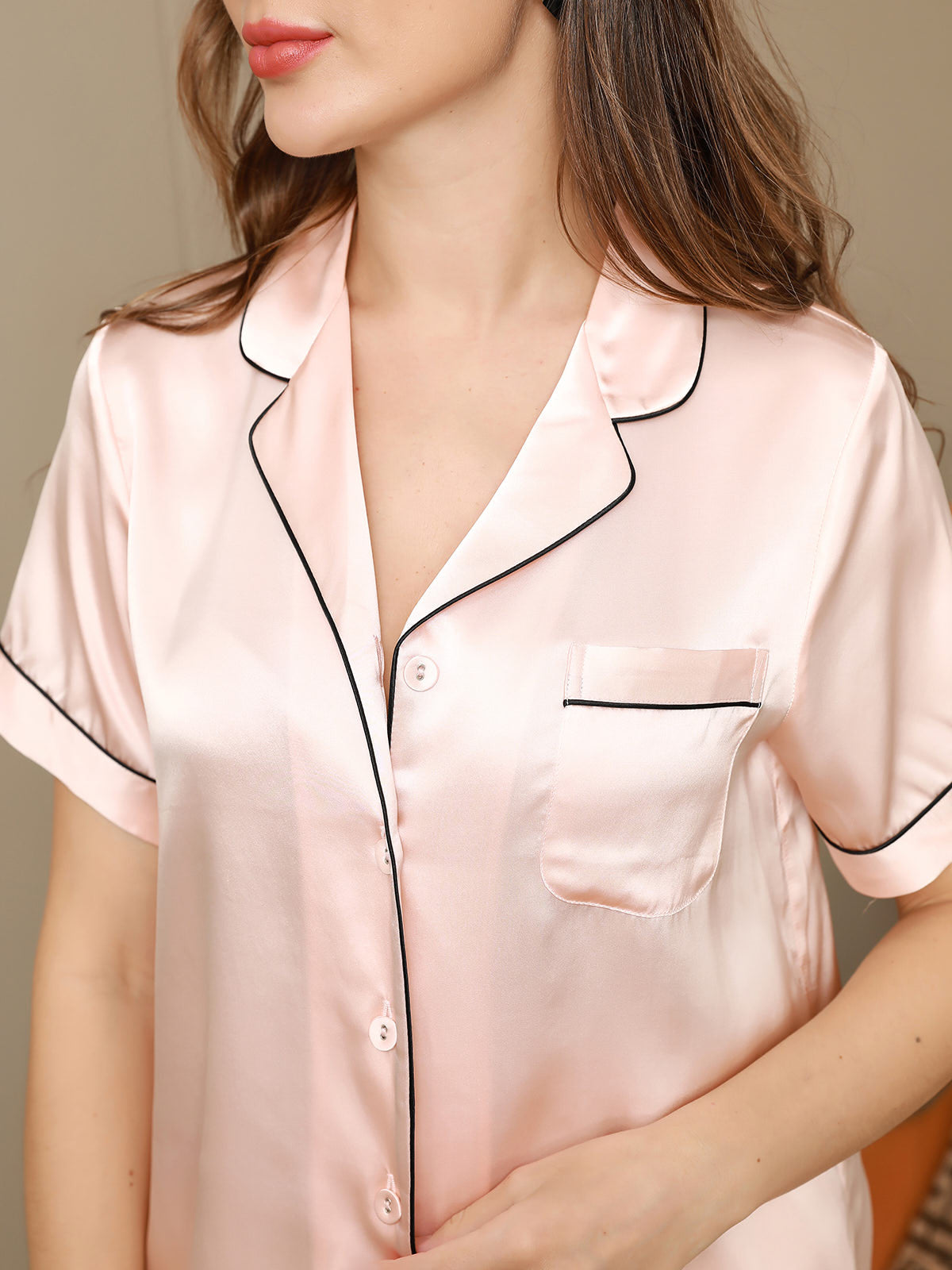 Conjunto de pijama de manga corta 100 % seda de morera para mujer