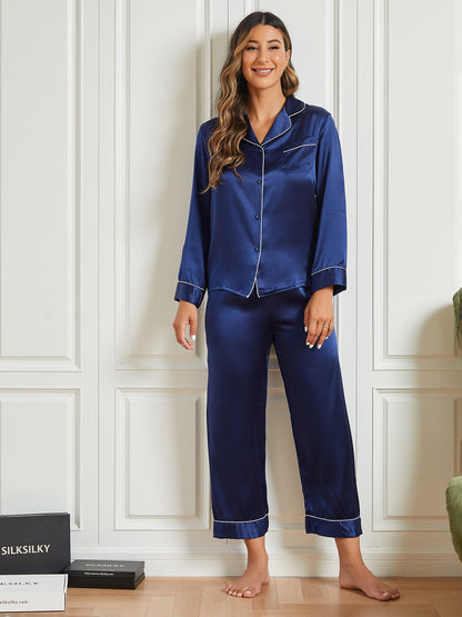 Conjunto de pijama clásico con ribetes de seda pura