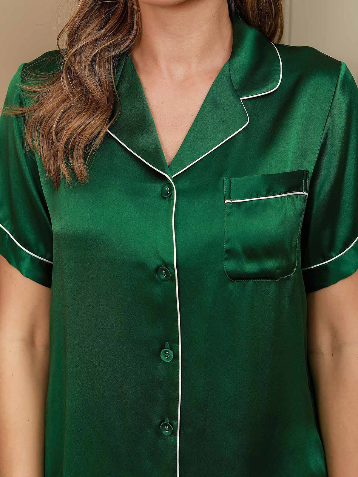 Conjunto de pijama de manga corta 100 % seda de morera para mujer