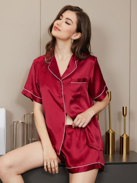 Conjunto de pijama de manga corta 100 % seda de morera para mujer