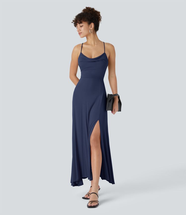 VIOLETTA - Vestido midi de canalé con cuello vuelto y cordones