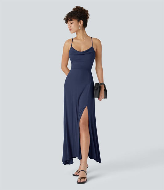 VIOLETTA - Vestido midi de canalé con cuello vuelto y cordones